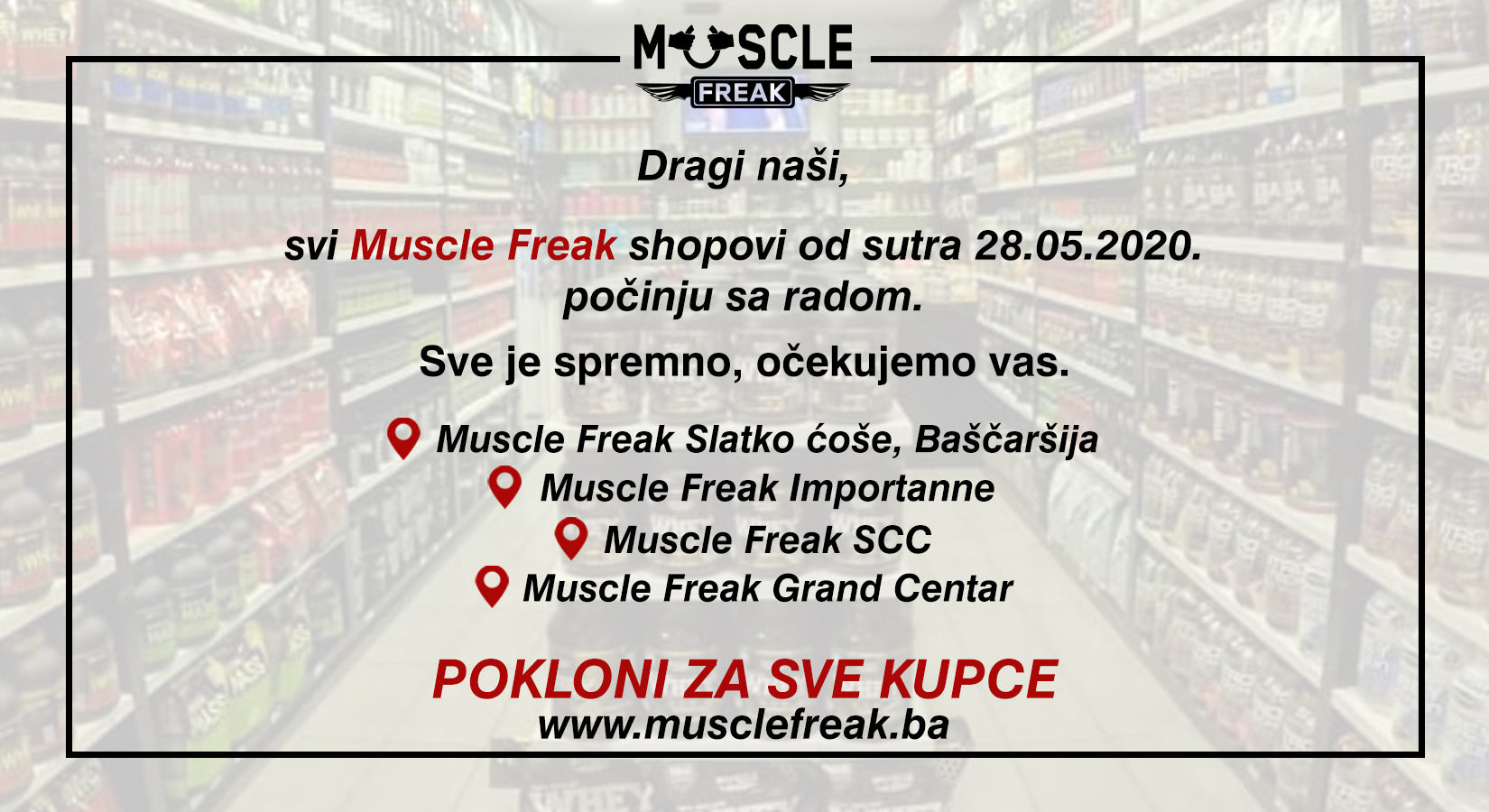 Svi Muscle Freak shopovi su ponovo otvoreni