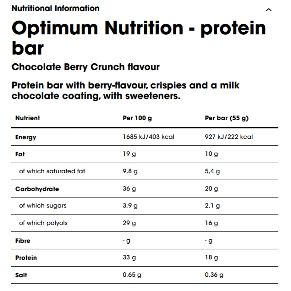 Optimum Nutrition Protein Bar 59g