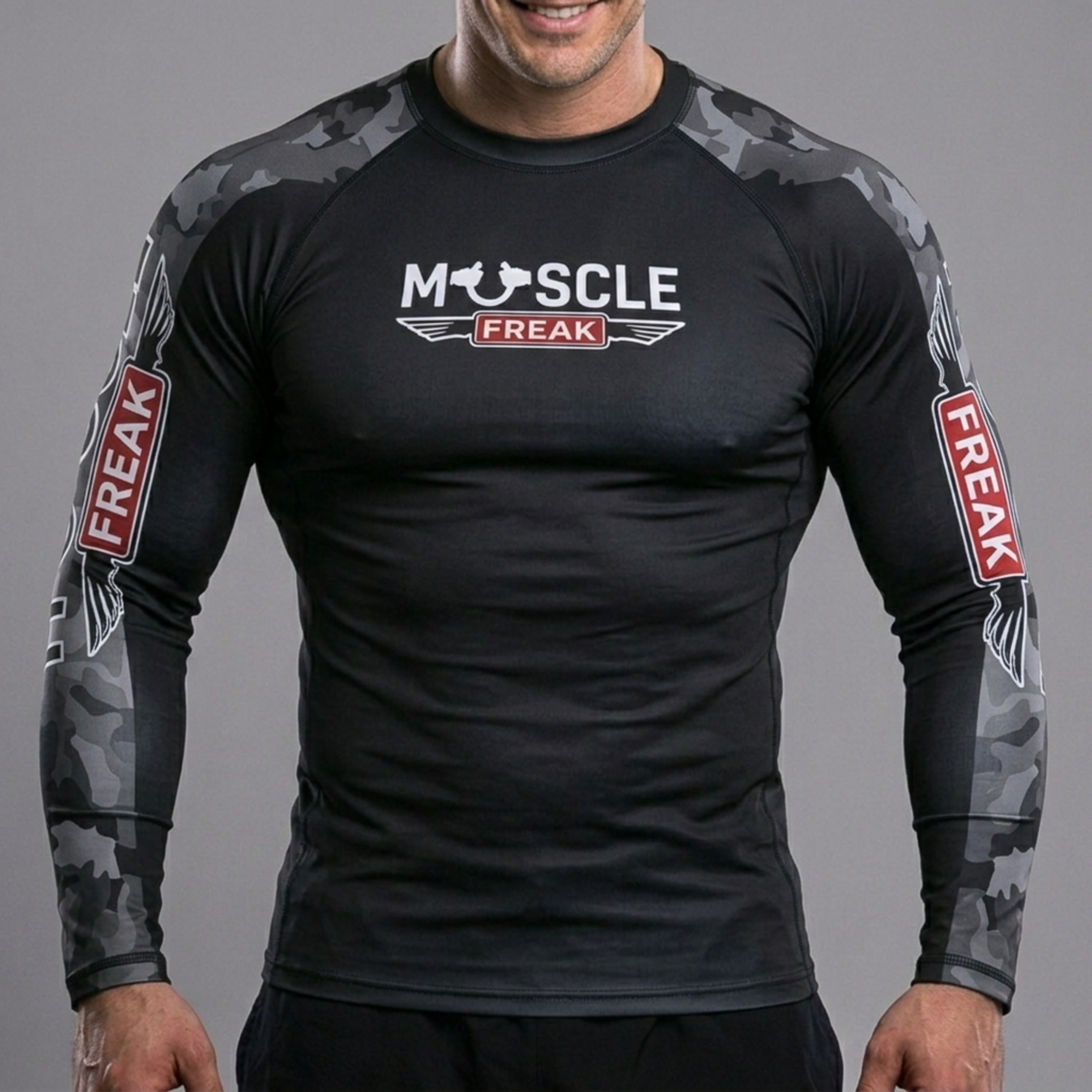 Muscle Freak Rashguard Black Military Sleeve - Muscle Freak