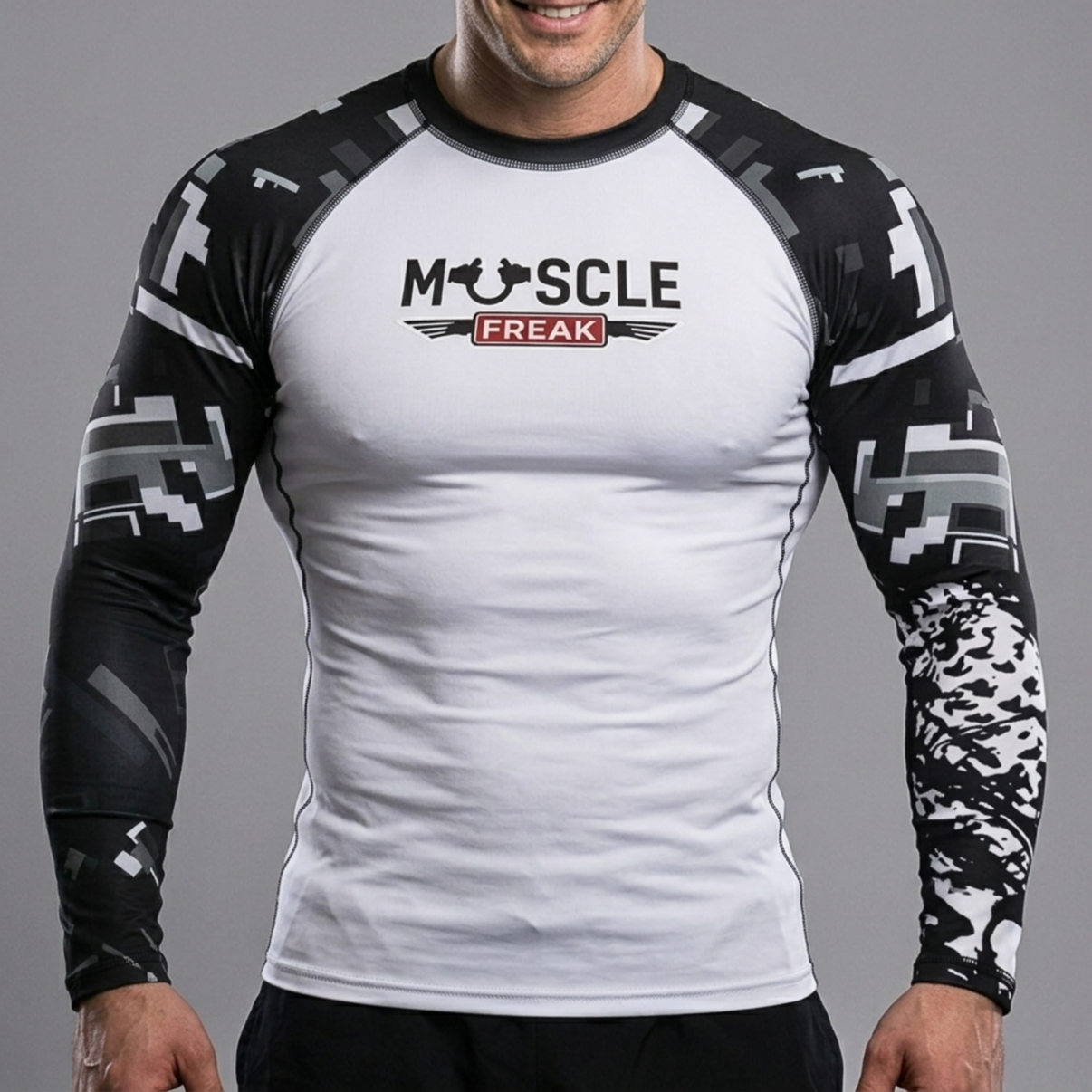 Muscle Freak Rashguard White Military Sleeve - Muscle Freak