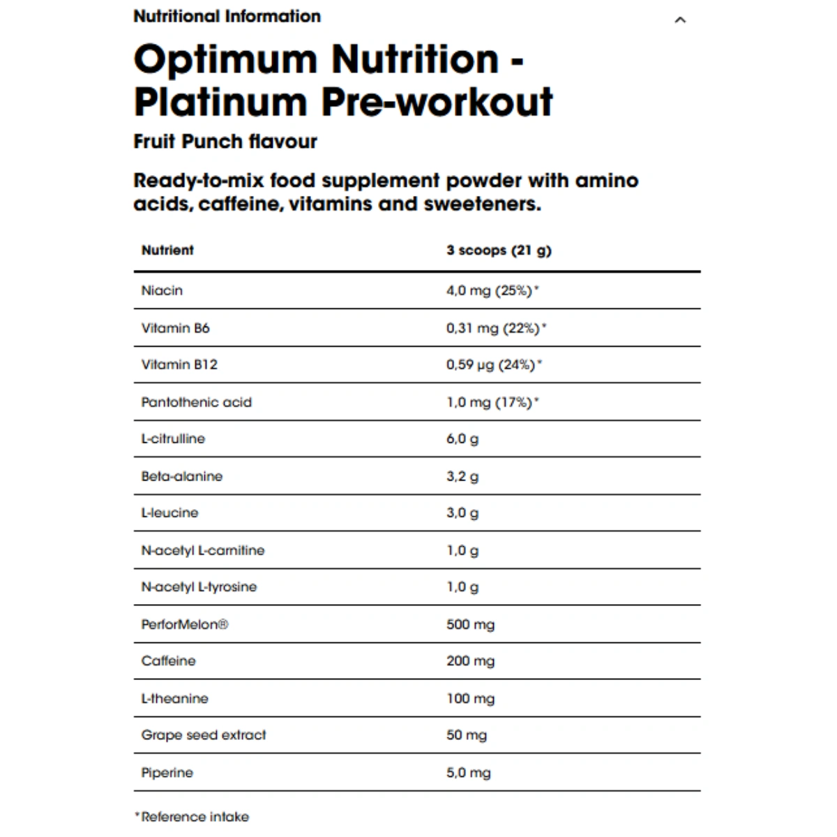 Optimum Nutrition Platinum Pre-Workout