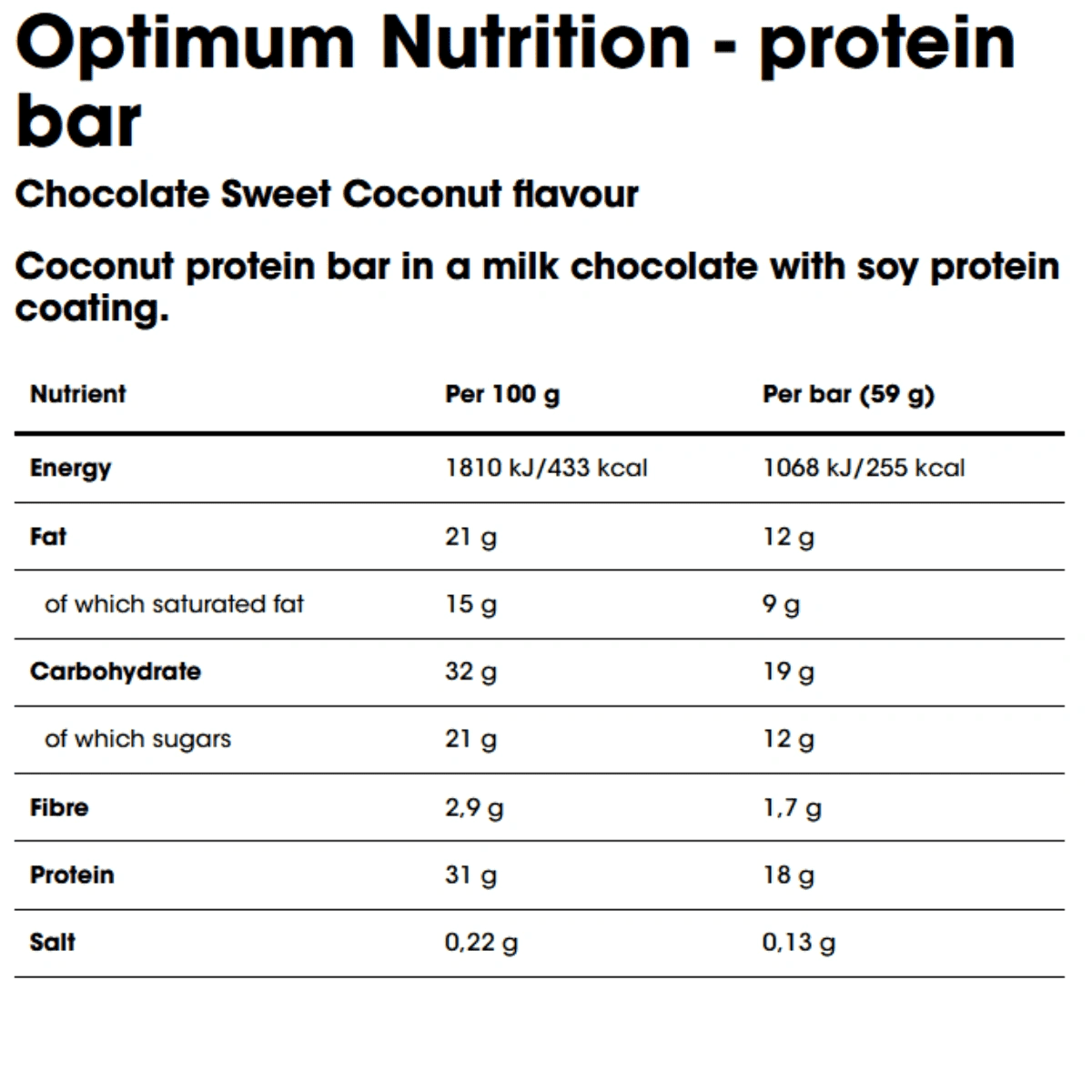 Optimum Nutrition Sweet Coconut Protein Bar | Muscle Freak